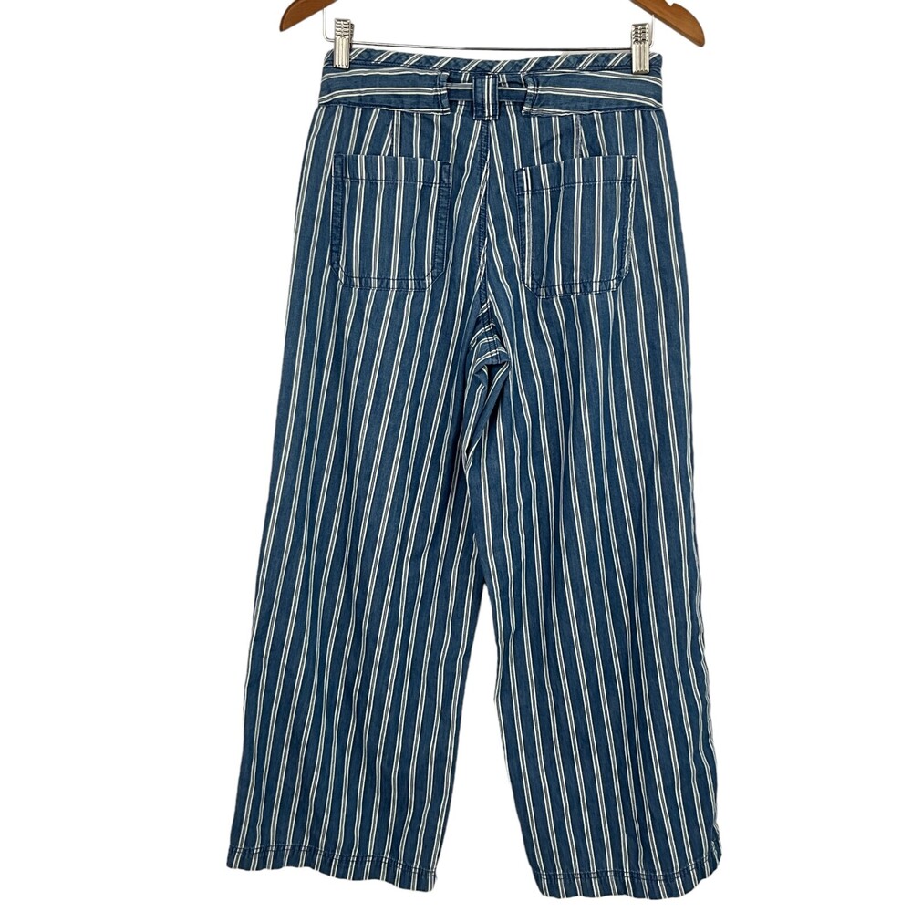 American Eagle Outfitters Size 4 Wide Leg Pants Blue Striped High Rise Tie - Picture 7 of 11